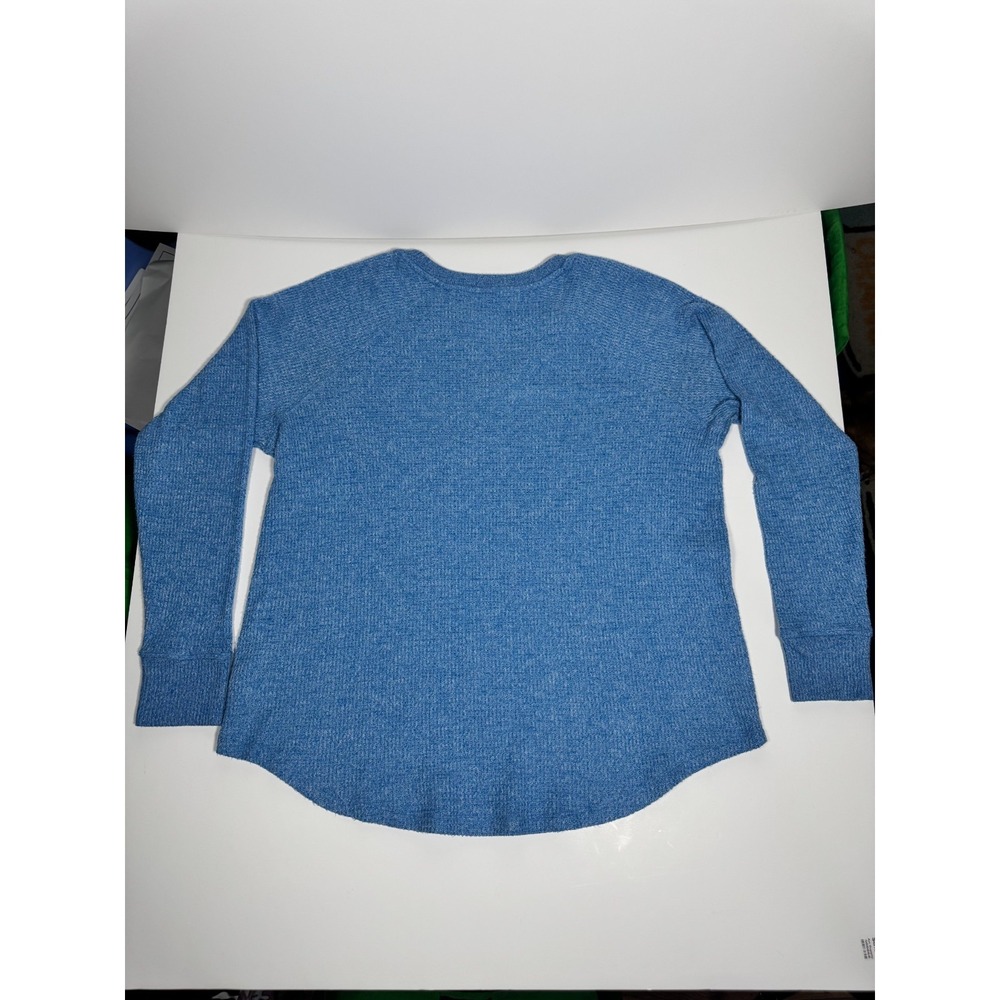 American Eagle Outfitters Top Womens L Blue Notch Neck Raglan Sleeve Waffle Knit - Picture 8 of 8